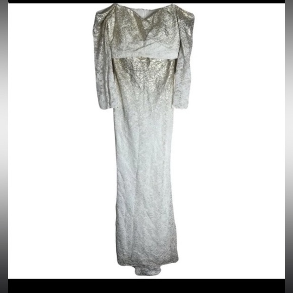 Badgley Mischka Off Shoulder metallic lace gown size 8 - Picture 2 of 14
